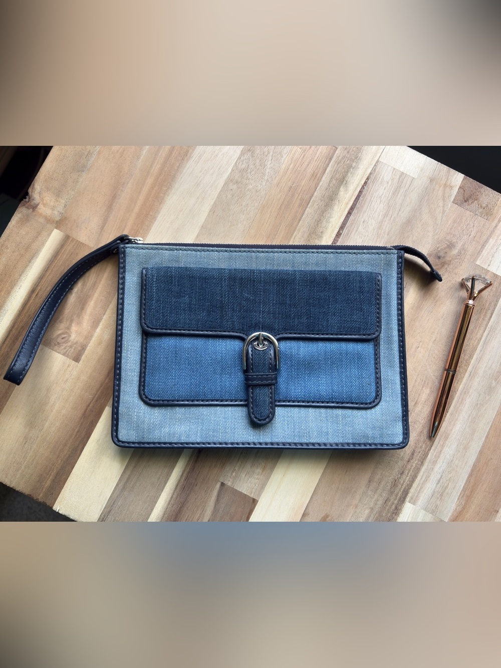 Michael Kors Cooper Denim Wristlet with Buckle Like New
